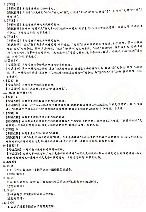 2021年成人高考高起點(diǎn)語文真題及答案！-7
